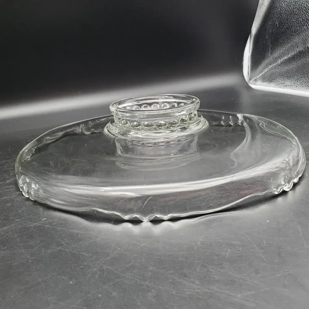 Vintage Clear Glass Low Pedestal Cake Stand Scalloped Rim Serving Plate